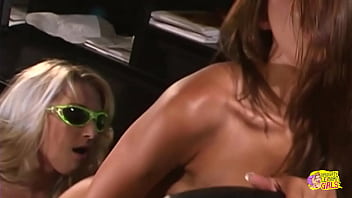 Hot blondie and sexy brunette fuck each other passionately