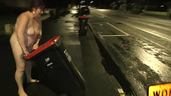 Nz milf argues but told to take out the trash to the street fully naked plus pissing on the way back