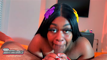 Beauty gets sloppy and snatches souls with wet blowjob