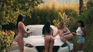 Sexy latinas washing cars for free splash and squirt