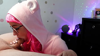 Petite cosplay step sister give aheago blowjob and let him cum in mouth