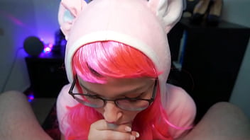 Petite cosplay step sister give aheago blowjob and let him cum in mouth