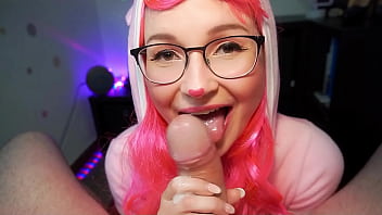 Petite cosplay step sister give aheago blowjob and let him cum in mouth