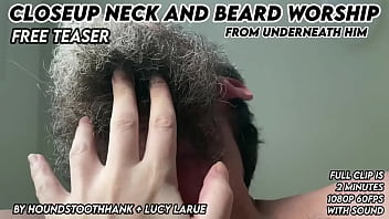 Closeup neck and beard worship from underneath him
