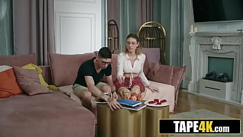 Clueless geek is lucky to get his ass licked by gorgeous college babe