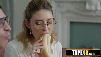 Clueless geek is lucky to get his ass licked by gorgeous college babe