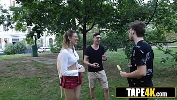 Clueless geek is lucky to get his ass licked by gorgeous college babe