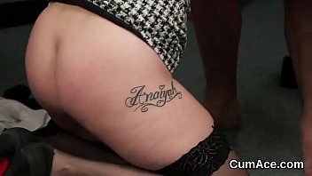 Unusual centerfold gets sperm shot on her face sucking all the sperm