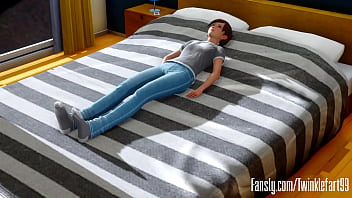 Blonde milf and teen ride a femboy cock