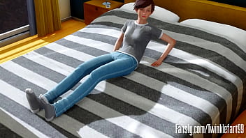 Blonde milf and teen ride a femboy cock