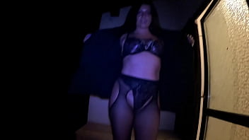 Risky night blowjob in stockings & fur coat – almost caught by neighbors 296