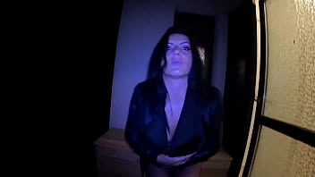 Risky night blowjob in stockings & fur coat – almost caught by neighbors 296