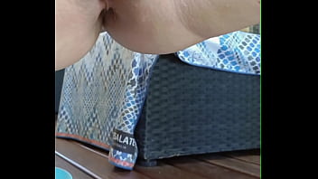 Sexy mature with summer dress and no knickers squats so you can see her gaping cunt