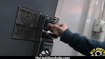 Black chick blows & fucks cock on a naughty gloryhole 13