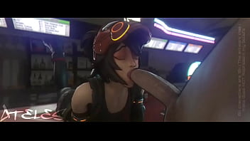 Game character milks your cock with her mouth