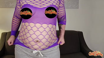 Belly rubbing fetish purple mesh tease