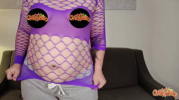 Belly rubbing fetish purple mesh tease