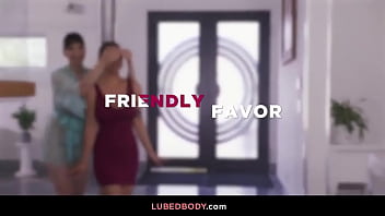 Lexi luna leads hailey rose into her home and shows off a massage table