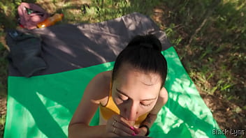 A weekend picnic turned into a juicy blowjob and outdoor quickie with a huge cumshot on her ass