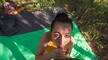 A weekend picnic turned into a juicy blowjob and outdoor quickie with a huge cumshot on her ass