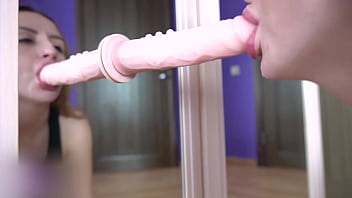 Horny milf sucking and jumping on rubber dick hot solo