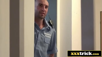 Jailhouse busty inmates take turns on the nightstick