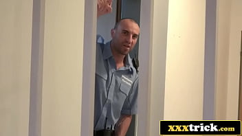 Jailhouse busty inmates take turns on the nightstick