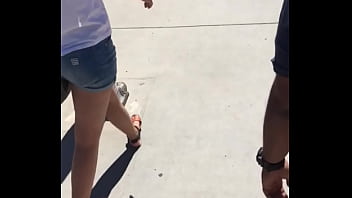 Sexy girl in booty shorts walking voyeur Sexy girl in booty shorts walking voyeur
