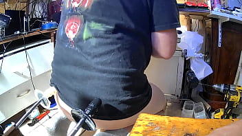 Playing with a blow up butt plug and dildo