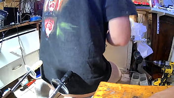 Playing with a blow up butt plug and dildo