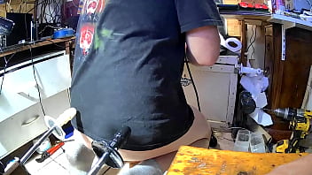 Playing with a blow up butt plug and dildo