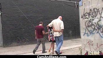 Ebony babe sucks group of white guys 20