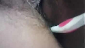 Desi indian inserting toothbrush in asshole