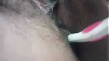 Desi indian inserting toothbrush in asshole