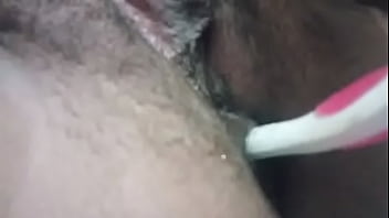 Desi indian inserting toothbrush in asshole