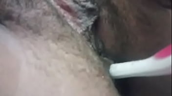 Desi indian inserting toothbrush in asshole