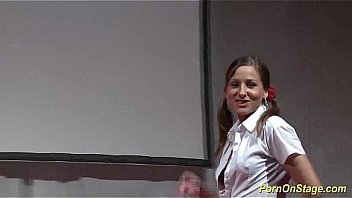 Hot lesbian orgy on public stage