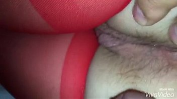 Red pantyhose amateur wife cumshot