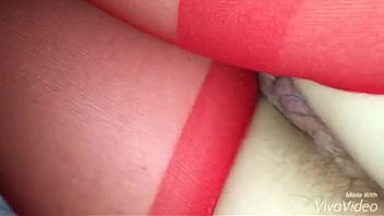Red pantyhose amateur wife cumshot