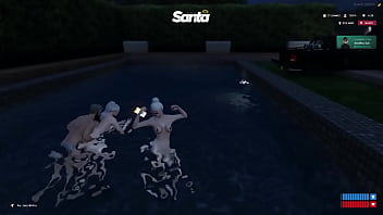 Na piscina com as amigas