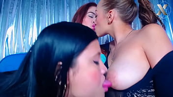 Lesbian threesome of intense kisses and caresses