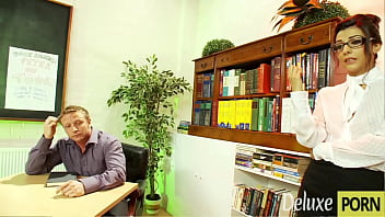 Petite brunette with glasses gets fucked hard in the office