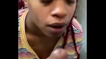 Ebony cumshot facial in the bathroom