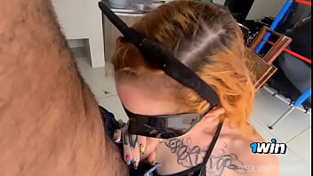 Eating the masked kitten on the table