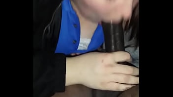 Chunky white gal sucking a black meatstick