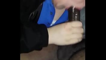 Chunky white gal sucking a black meatstick
