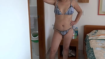 Beautiful stepmother on the beach very excited shows off and starts touching herself she needs to fuck