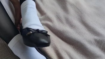 Blowjob and sex with girlfriend in black pantyhose white socks and cute shoes