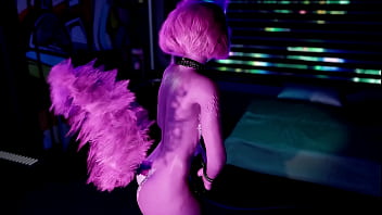 Playful pink furry cat girl seductively dances and poses solo at night Playful pink furry cat girl seductively dances and poses solo at night