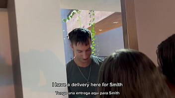 Stepsisters sofia smith and jazmine withe pay deliveryman in creative way